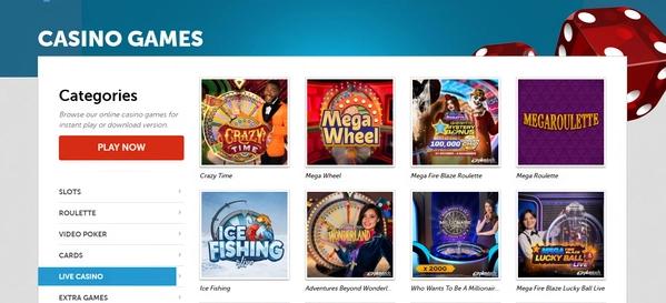 PlayMillion desktop casino games page: Crazy Time, Mega Wheel, Ice Fishing, slots categories, Play Now.